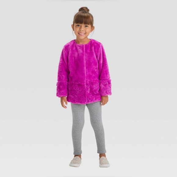 Toddler Faux Fur Jacket - Cat & Jack Pink Sz 12/mo - Picture 3 of 3